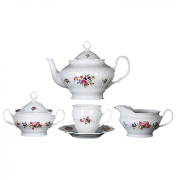 Чайный сервиз на 6 персон 15 предметов высокая чашка  Bohemia Porcelan Moritz Zdekauer 1810 s.r.o. &quot;Лиана /Весенний букет&quot; / 046560