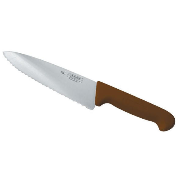 Нож поварской 20 см волнистое лезвие  P.L. Proff Cuisine &quot;PRO-Line&quot; коричневый / 316426