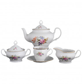 Чайный сервиз на 6 персон 15 предметов высокая чашка  Bohemia Porcelan Moritz Zdekauer 1810 s.r.o. "Лиана /Полевой цветок" / 071266