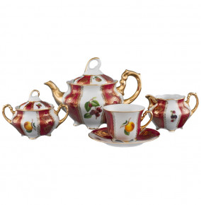 Чайный сервиз на 6 персон 15 предметов  Royal Czech Porcelain "Болеро /Фрукты /Красные листики" / 204680