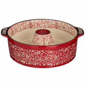 Форма для выпечки кекса 28 х 24 х 8 см круглая красная  Agness "Цветочный узор" / 230261