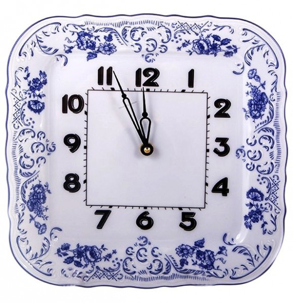Часы настенные 26 см квадратные  Thun &quot;Бернадотт /Синие розы&quot; / 125456
