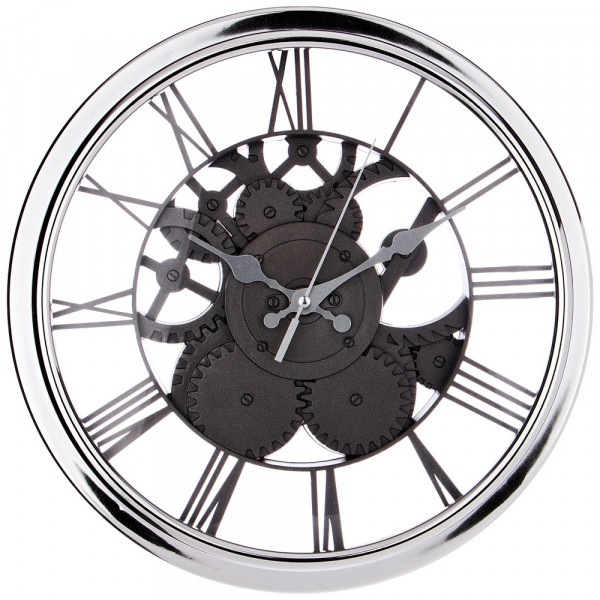 Часы настенные 30 см кварцевые круглые серебро  LEFARD &quot;GEAR&quot; / 188037
