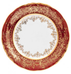 Тарелка 19 см 1 шт  Royal Czech Porcelain "Мария-Тереза /Красная /Золотые листики" / 203379