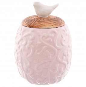 Ёмкость для сыпучих продуктов с деревянной крышкой розовая "Птичка /Royal Classics" / 150226