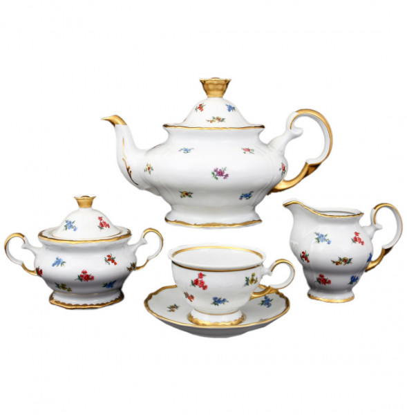 Чайный сервиз на 6 персон 15 предметов  Bohemia Porcelan Moritz Zdekauer 1810 s.r.o. &quot;Анжелика 811 /Мелкие цветы&quot; / 071189