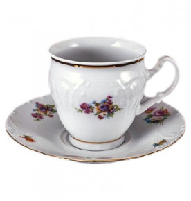 Набор чайных пар 220 мл 6 шт высокие  Bohemia Porcelan Moritz Zdekauer 1810 s.r.o. "Лиана /Весенний букет /отводка золото" / 049489