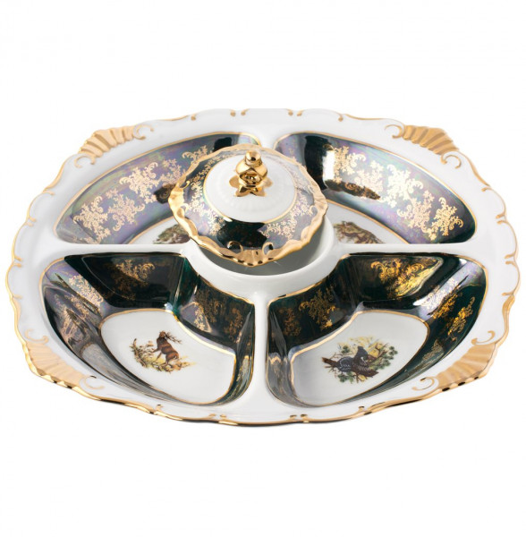 Менажница 5-ти секционная  Royal Czech Porcelain &quot;Мария-Тереза /Охота зеленая&quot; / 203450