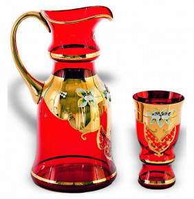 Набор для воды 7 предметов (кувшин + 6 стаканов)  Bohemia "Королевский /Лепка красная" / 049526