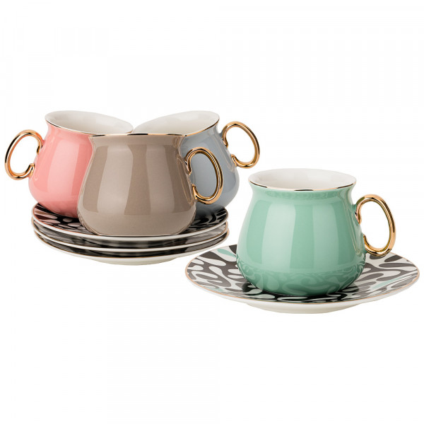 Набор чайных пар 220 мл 4 шт  LEFARD &quot;Ассорти&quot; (серый, кофейный, розовый, зелёно-голубой) / 198933