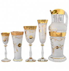Набор 25 предметов (кувшин, стаканы, бокалы, рюмки 250, 190, 60 мл)  Bohemia "Антик /Золотые цветы и Стразы" / 071298