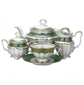 Чайный сервиз на 6 персон 15 предметов  Bavarian Porcelain "Мария-Тереза /Цветочная роспись /Бирюза" / 272640
