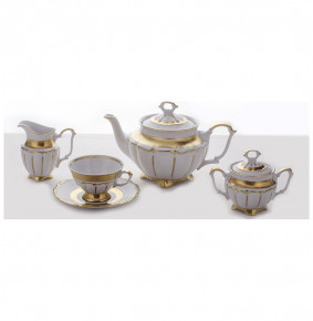 Чайный сервиз на 6 персон 15 предметов  Bavarian Porcelain "Мария-Тереза /Золотая матовая лента" / 093799