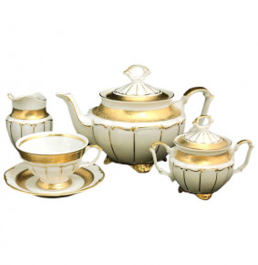 Чайный сервиз на 6 персон 15 предметов  Bavarian Porcelain "Мария-Тереза /Золотая матовая лента" / 093799
