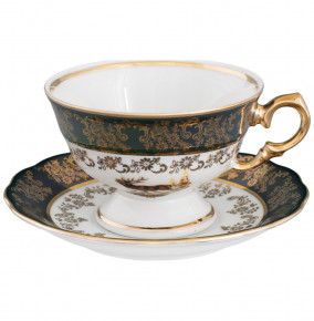 Набор чайных пар 200 мл 6 шт  Royal Czech Porcelain "Фредерика /Охота зеленая" / 204847