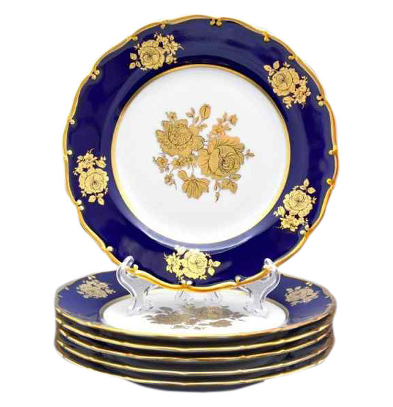 Набор тарелок 25 см 6 шт  Bohemia Porcelan Moritz Zdekauer 1810 s.r.o. &quot;Анжелика /Кобальт /Золотая роза&quot; / 010796
