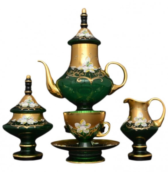 Чайный сервиз на 6 персон 15 предметов  Bohemia &quot;Лепка зелёная&quot; / 024387
