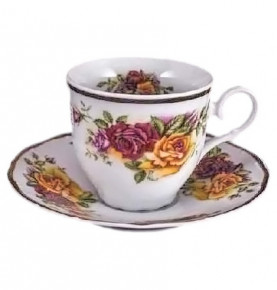 Набор чайных пар 155 мл 6 шт  высокие  Bohemia Porcelan Moritz Zdekauer 1810 s.r.o. "Офелия /Две розы" / 046420
