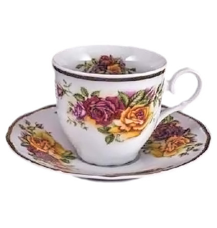 Набор чайных пар 155 мл 6 шт  высокие  Bohemia Porcelan Moritz Zdekauer 1810 s.r.o. &quot;Офелия /Две розы&quot; / 046420