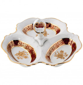 Менажница 19 см 3-х секционная  Royal Czech Porcelain "Офелия /Золотая роза /Красная" / 203891