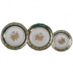 Набор тарелок 18 предметов (19, 23, 25 см)  Royal Czech Porcelain "Мария-Тереза /Золотая роза /Зеленая" / 204424