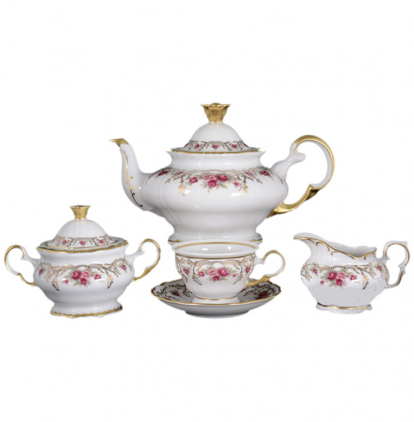 Чайный сервиз на 6 персон 15 предметов  Bohemia Porcelan Moritz Zdekauer 1810 s.r.o. &quot;Анжелика /Плетистая роза&quot; / 090380