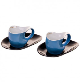 Набор кофейных пар 2 шт экспрессо  Weimar Porzellan "Colani" голубые с чёрным  / 049604
