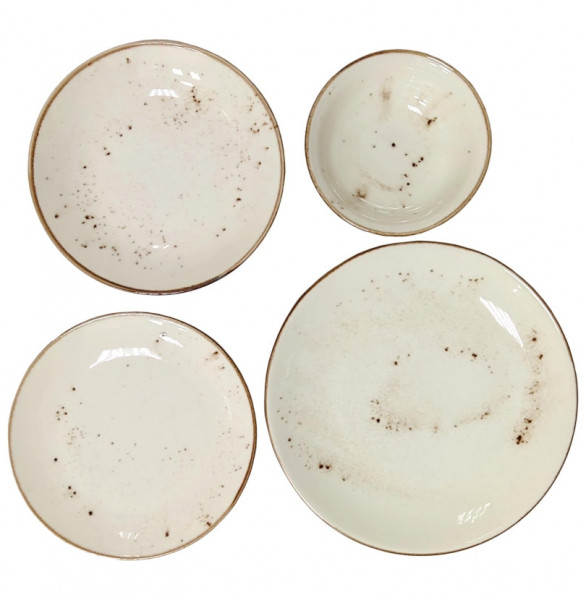 Набор тарелок 24 предмета на 6 персон  O.M.S. Collection &quot;TULU /Кремовый реактив с коричневым ободком вкрапления&quot;  / 296909