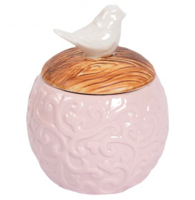 Ёмкость для сыпучих продуктов с деревянной крышкой розовая  Royal Classics "Белая птичка" / 150224