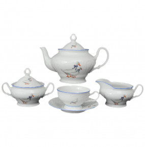 Чайный сервиз на 6 персон 15 предметов низкая чашка  Bohemia Porcelan Moritz Zdekauer 1810 s.r.o. "Лиана /Гуси" / 057963