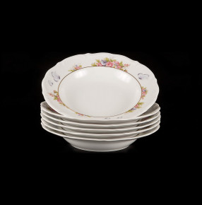 Набор тарелок 22,5 см 6 шт глубокие  Cmielow "Мария-Тереза /Цветы и бабочки" / 061473