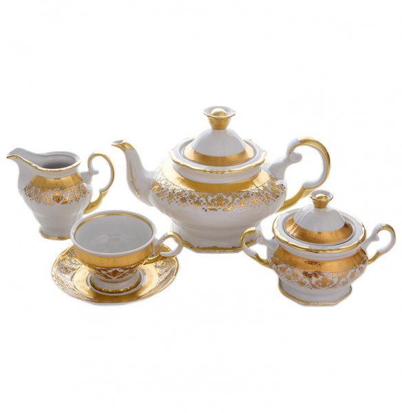 Чайный сервиз на 6 персон 15 предметов  Bohemia Porcelan Moritz Zdekauer 1810 s.r.o. &quot;Анжелика 813 /Королевская лилия&quot; / 100570