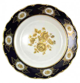 Блюдо 30 см круглое  Bohemia Porcelan Moritz Zdekauer 1810 s.r.o. "Анжелика /Винтажная золотая роза /Кобальт" / 002758