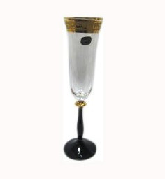 Бокалы для шампанского 190 мл 6 шт  Crystalex CZ s.r.o. "Анжела /Узор на золоте /чёрная ножка" / 123217