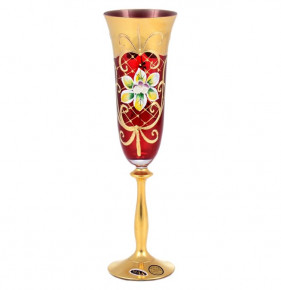 Бокалы для шампанского 190 мл 6 шт  Star Crystal "Анжела /Лепка красная" SC золотая ножка / 143585
