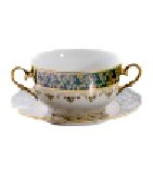 Бульонная пара 1 шт  Royal Czech Porcelain "Зелёная /Золотые листики" / 203803