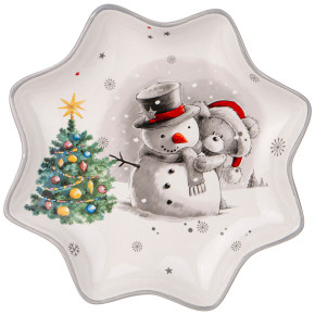 Тарелка 20,5 х 3 см фигурная  Agness "С новым годом! /Снеговик с мишкой" / 330957