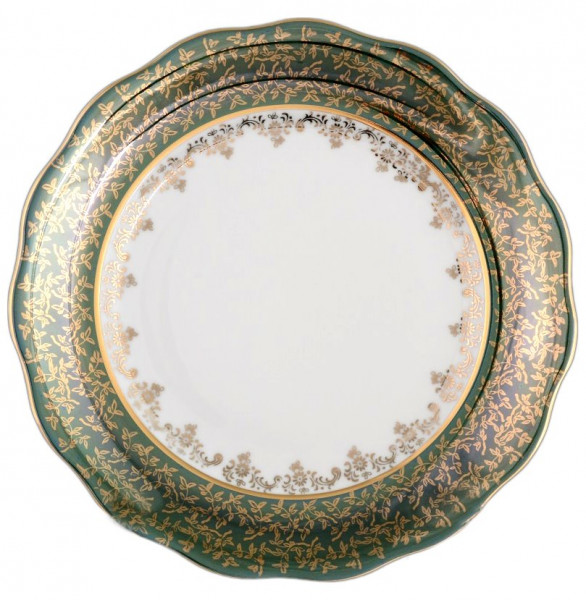 Набор тарелок 25 см 6 шт  Royal Czech Porcelain &quot;Фредерика /Зелёная /Золотые листики&quot; / 088747