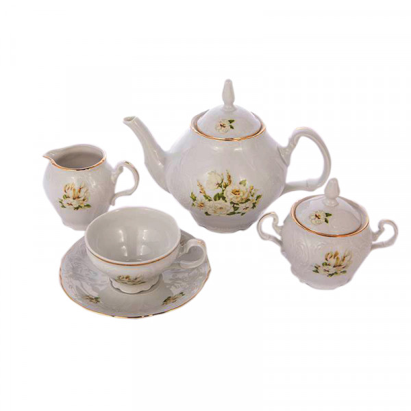 Чайный сервиз на 6 персон 15 предметов  Thun &quot;Бернадотт /Белые розы /золото&quot; / 166552