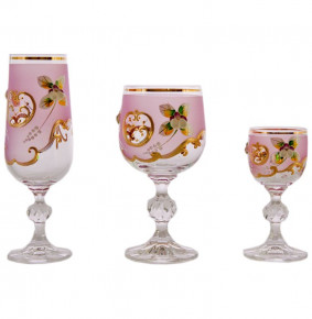 Набор бокалов 18 предметов (50, 190, 180 мл)  UNION GLASS "Клаудия /Лепка розовая" / 053775