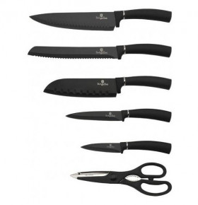 Набор кухонных ножей и аксессуаров на подставке 13 предметов  Berlinger Haus "Black Silver Line" / 280761