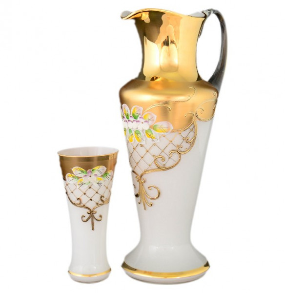 Набор для воды 7 предметов (кувшин + 6 стаканов)  Bohemia &quot;Иксовка /Лепка белый с золотом&quot; / 070775