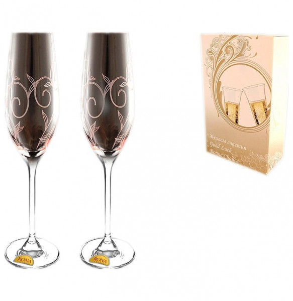 Бокалы для шампанского 210 мл 2 шт  Rona &quot;Престиж /Розовые с узором&quot; / 018578