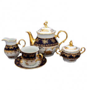Чайный сервиз на 6 персон 15 предметов  Bohemia Porcelan Moritz Zdekauer 1810 s.r.o. "Офелия /Золотые розы /Кобальт" / 013610
