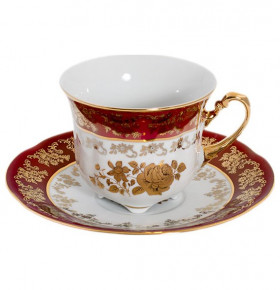 Набор чайных пар 230 мл 6 шт  Royal Czech Porcelain "Болеро /Золотая роза /Красная" / 203628