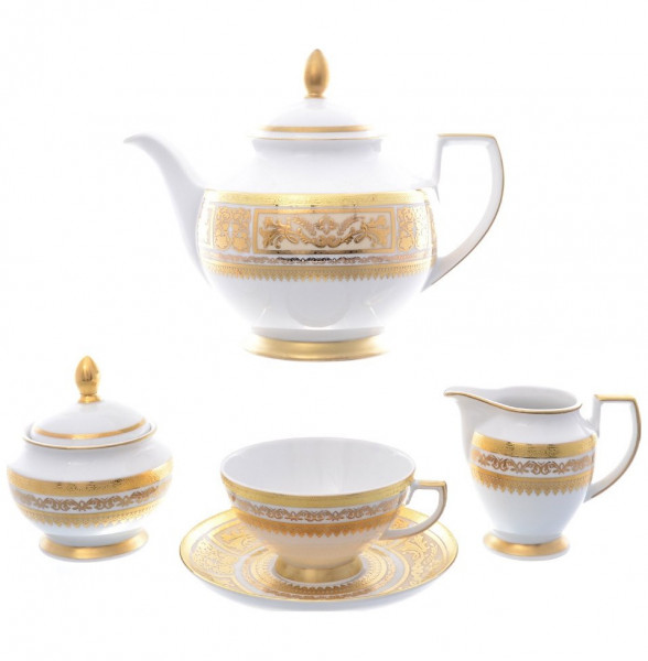 Чайный сервиз на 6 персон 15  предметов  Falkenporzellan &quot;Диадема /Белая крем золото&quot; / 159961