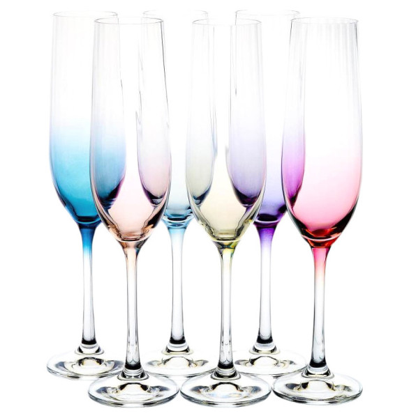 Бокалы для шампанского 190 мл 6 шт  Crystalex CZ s.r.o. &quot;Виола /Оптика /Разноцветное дно&quot; / 246577