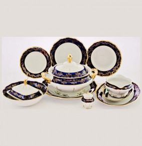 Столовый сервиз на 6 персон 27 предметов  Bavarian Porcelain "Фредерика /Кобальт /Золотые листики" / 061725