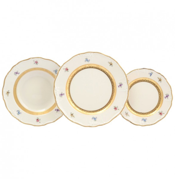Набор тарелок 18 предметов  МаМ декор &quot;Мария-Луиза /Мелкие цветы /золотая лента /СК&quot; / 125729