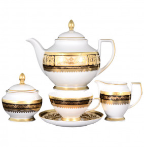 Чайный сервиз на 6 персон 15 предметов  Falkenporzellan "Диадема /Чёрная крем золото" / 060263